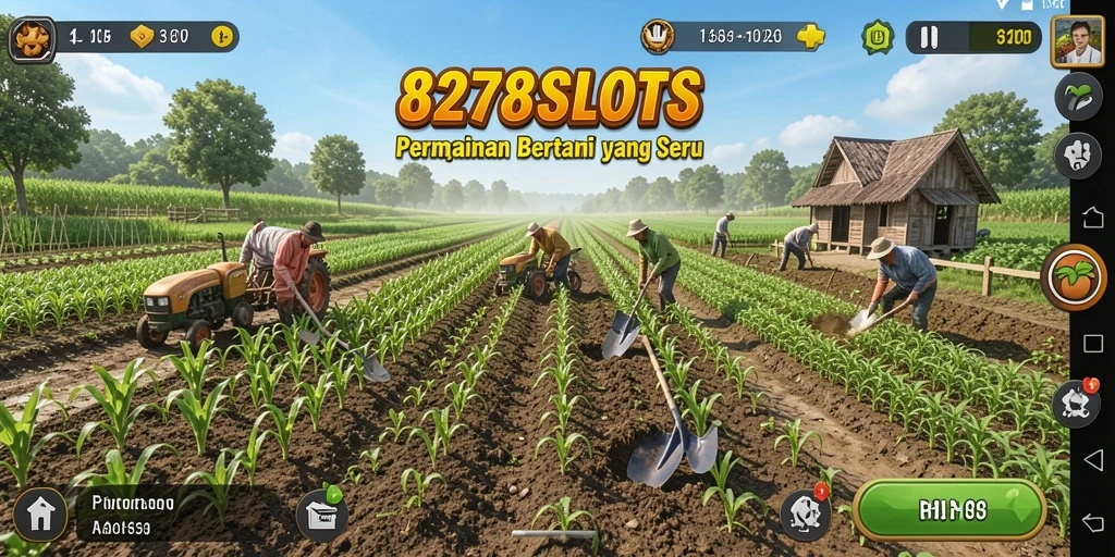 Tangkapan layar gameplay <strong>8278SLOTS</strong> menunjukkan aktivitas bertani yang seru dan menyenangkan.