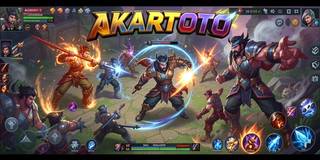 Tampilan aksi seru gameplay AKARTOTO dalam pertarungan MOBA.