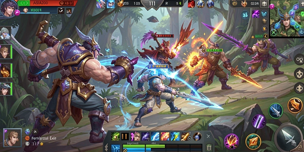 Screenshot gameplay ASIA200 menampilkan aksi pertarungan tim yang seru.