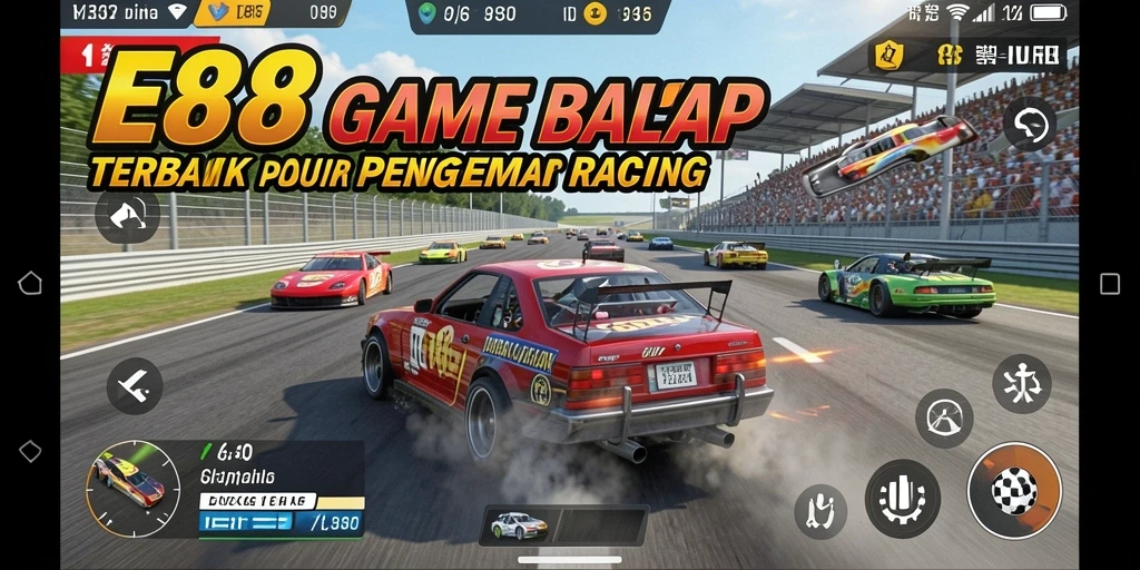 Screenshot permainan E88 yang mendebarkan saat balapan di lintasan.
