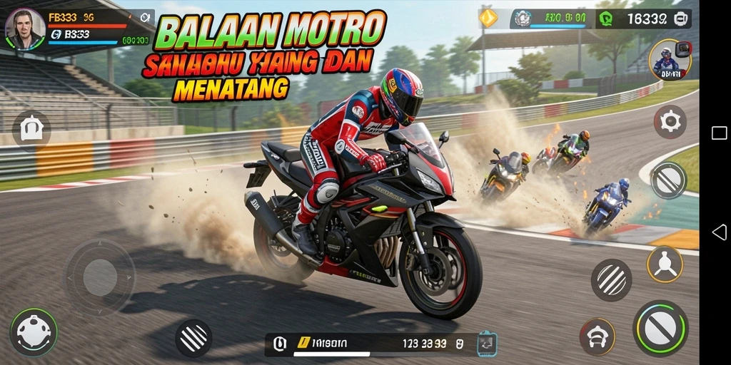 Tampilan gameplay FB333 menampilkan aksi balapan motor yang seru.