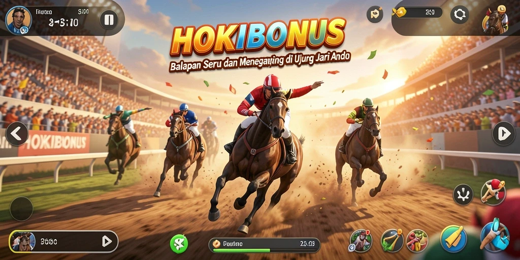 Screenshot utama HOKIBONUS menunjukkan aksi balapan seru.