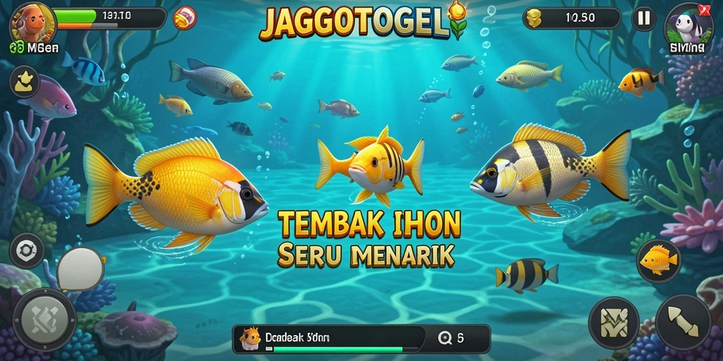 Tampilan gameplay seru dalam JAGOTOGEL saat menangkap ikan.