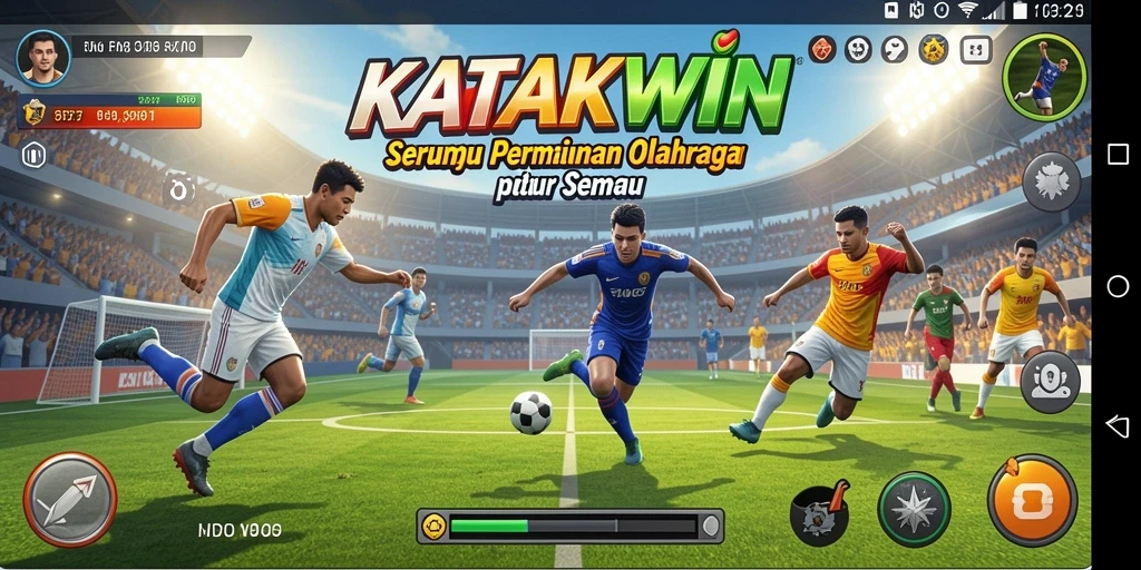 Tampilan gameplay KATAKWIN dengan aksi olahraga seru.