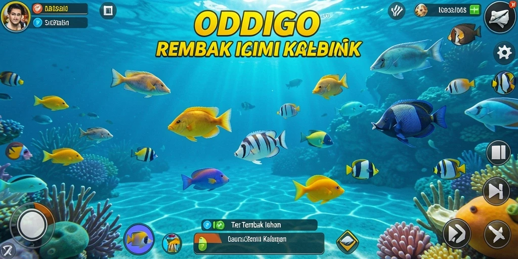 Screenshot gameplay ODDIGO yang menampilkan aksi menembak ikan.