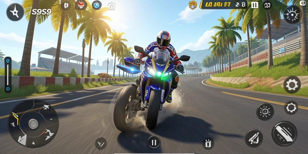 Gameplay mendebarkan dalam balapan motor yang seru.