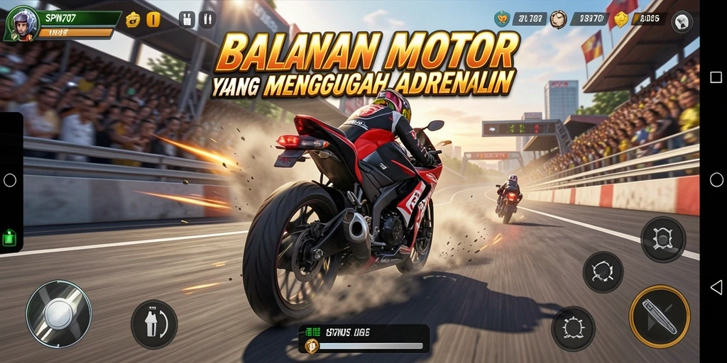 Tampilan gameplay seru dalam SPIN707 dengan balapan motor menegangkan.