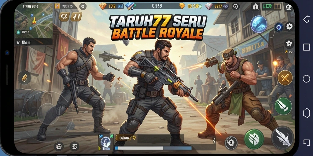 Tangkapan layar TARUH777 menampilkan aksi seru dalam pertempuran Battle Royale.