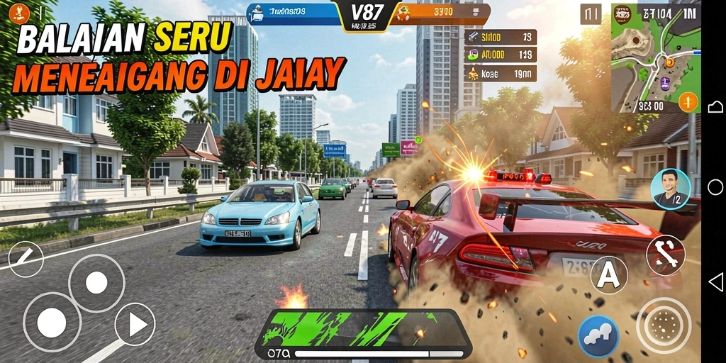 Tampilan gameplay memukau dari game balapan V87 yang seru.