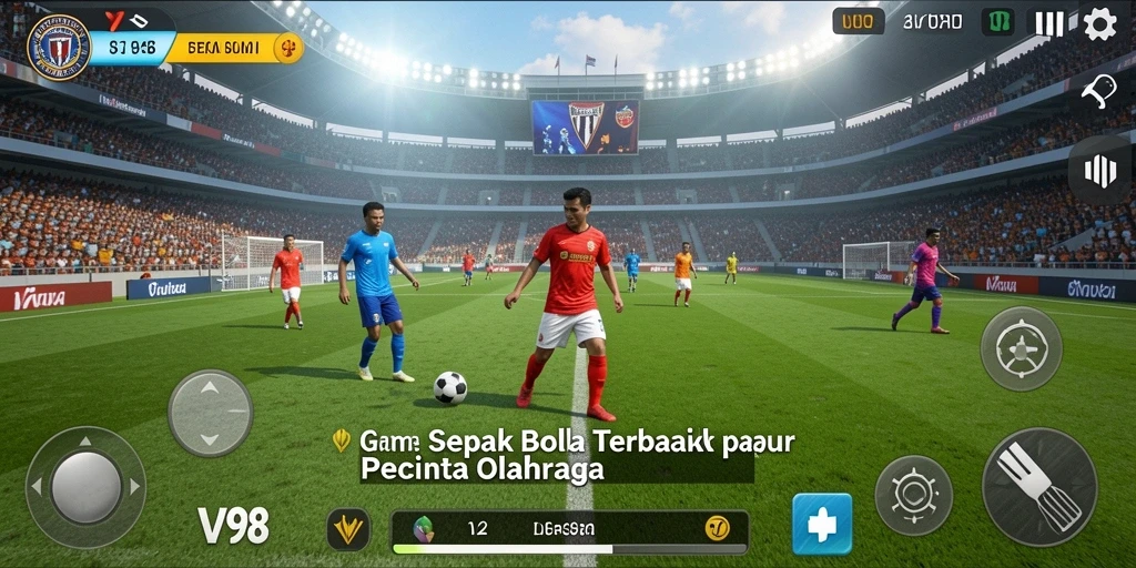 Screenshot gameplay <strong>V98</strong> menampilkan aksi seru pertandingan sepak bola.