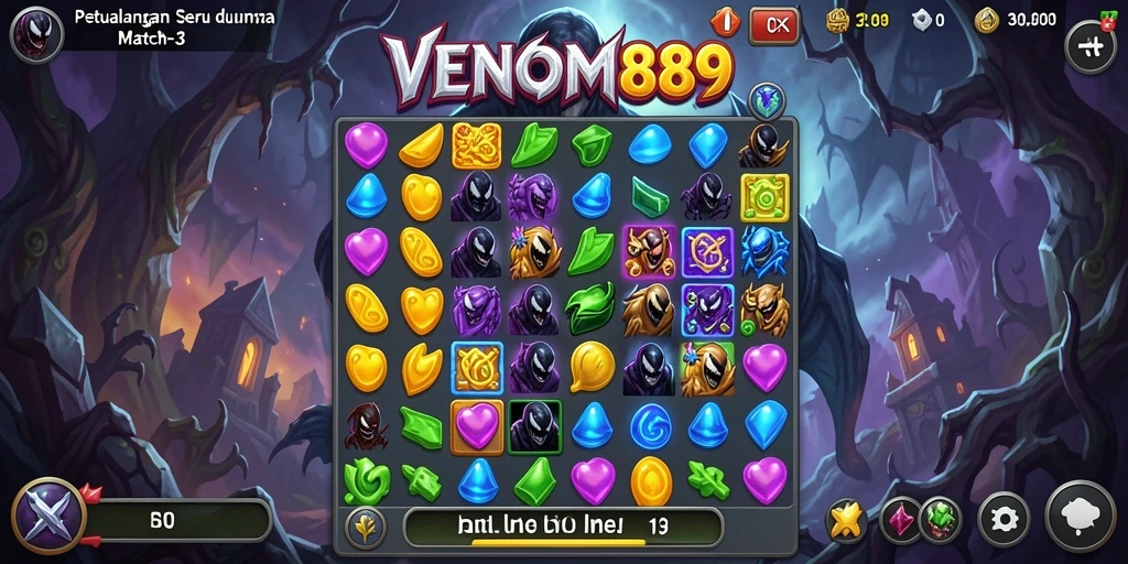 Tampilan menarik dari gameplay Match-3 di VENOM889.